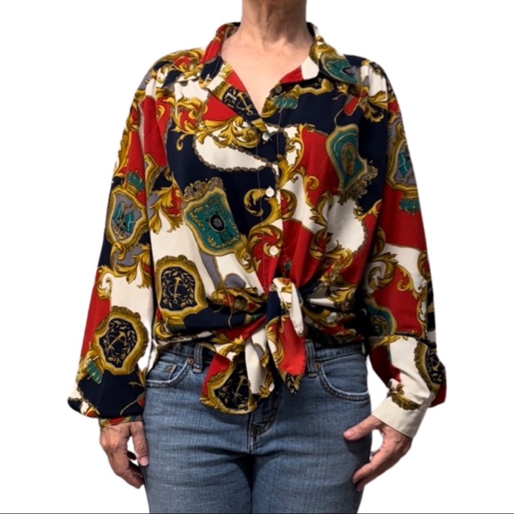 Vintage Baroque Pattern, Versace style, silky button down shirt